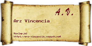 Arz Vincencia névjegykártya